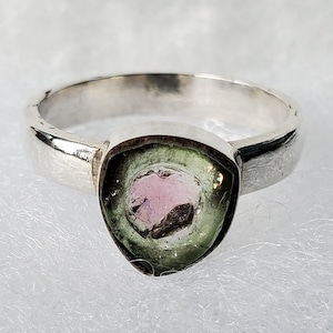 Watermelon Tourmaline Slice Ring || Size 9.65 || Sterling Silver