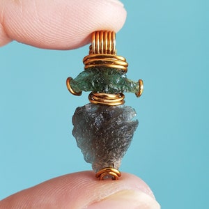 Moldavite and Agni Manitite Pendant || Highest Quality & Extreme Translucensy! || Brass Wire Wrapped Pendant || All Natural, Raw and Uncut