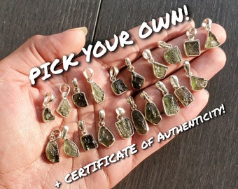 Sterling Silver MOLDAVITE Pendant || Highest Quality || Pick Your Own || Natural Raw Real Authentic || Includes CERTIFICATE of AUTHENTICITY!