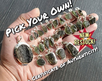 Sterling Silver MOLDAVITE Pendant || Highest Quality || Pick Your Own || Natural Raw Real Authentic || Includes CERTIFICATE of AUTHENTICITY!