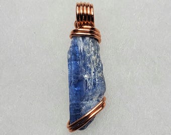 Blue Kyanite Copper Pendant || High Quality 100% Natural, Raw and Genuine || Flashy High Luster || Pure Copper Wire Wrapped Pendant