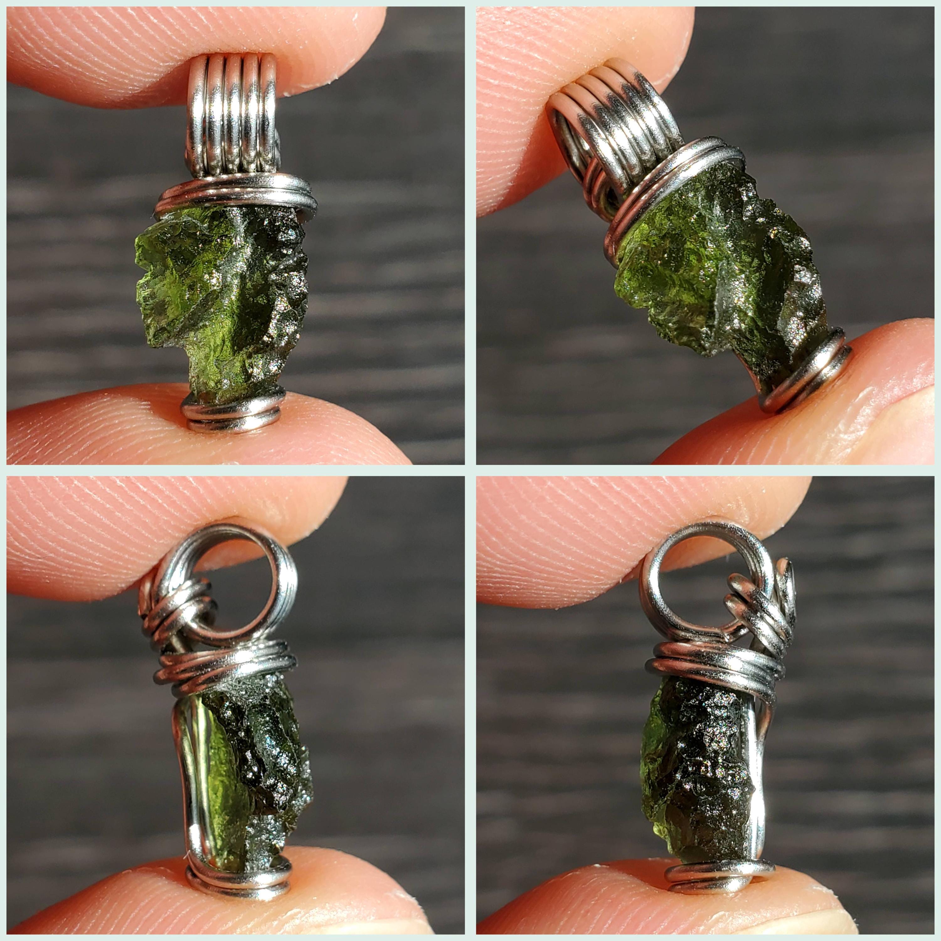 本物のモルダバイトペンダント || シルバーステンレススチールワイヤー