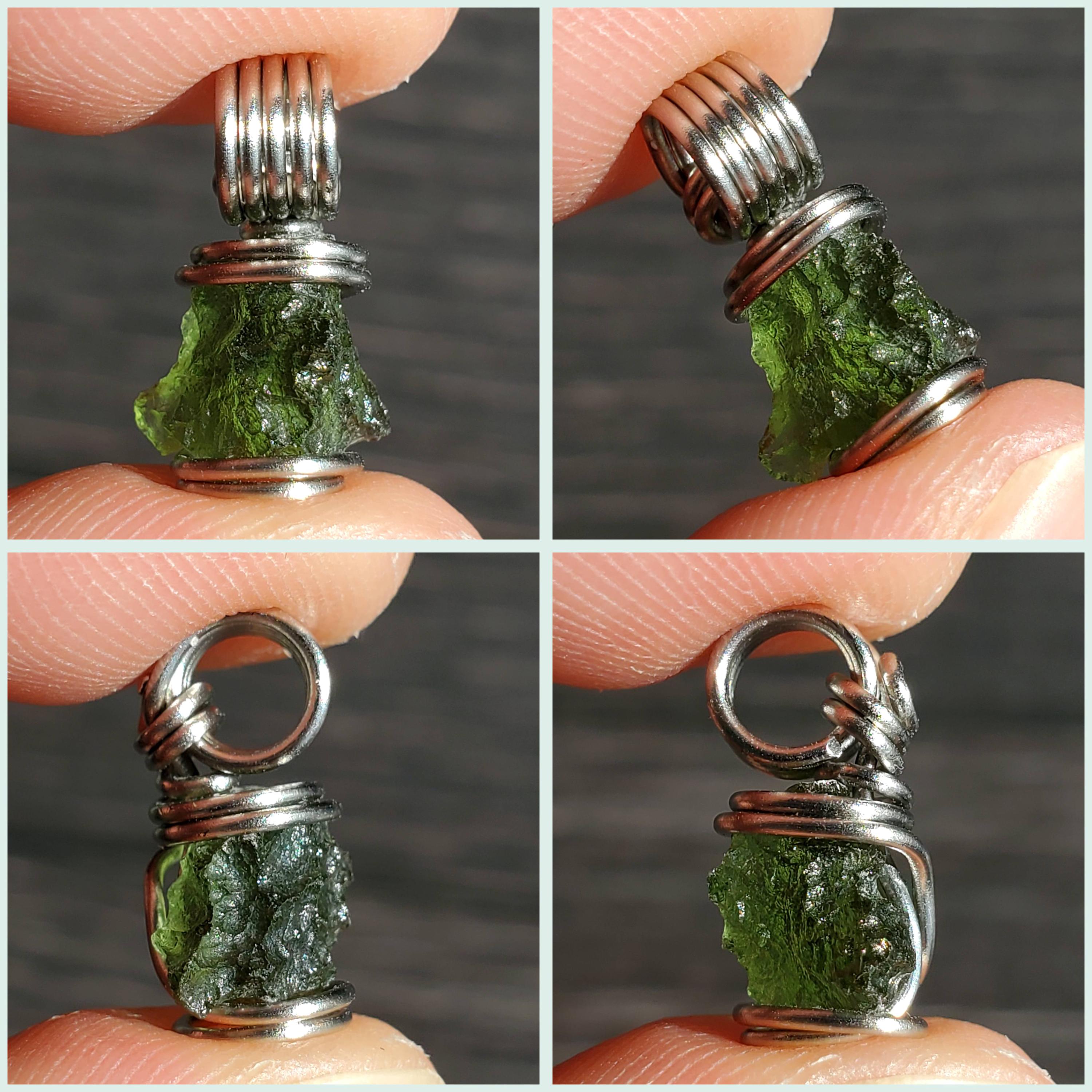 本物のモルダバイトペンダント || シルバーステンレススチールワイヤー