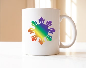 Filipino Arco Iris Sol Orgullo Taza, taza filipina, regalo filipino, regalo Pilipino, taza de Pilipino, taza del orgullo