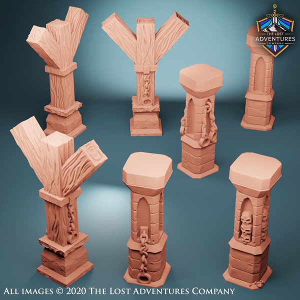 Wood & Stone Pillars DnD RPG Terrain Lost Adventures (Dungeons and Dragons, Pathfinder, Wargaming, Tabletop Games)