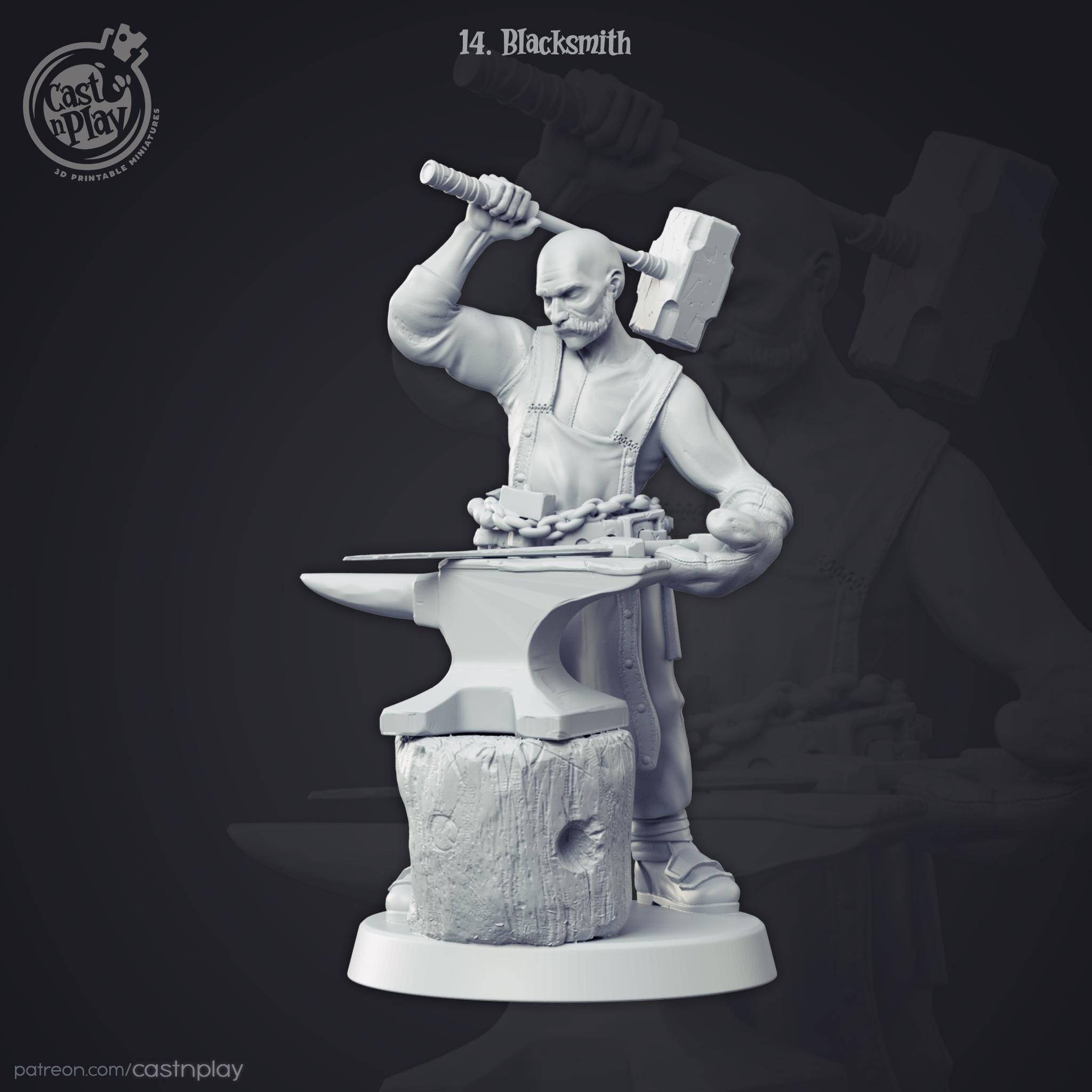Blacksmith - Male Human Blacksmith Cast N Play D&D RPG Miniature: (Dungeons and Dragons, Pathfinder, Tabletop Games)