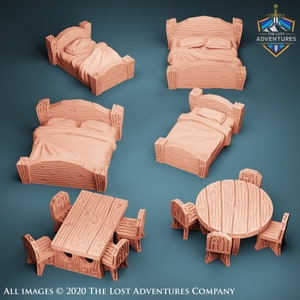 Beds & Tables Terrain DnD Miniature (Dungeons and Dragons, Pathfinder, Wargaming, Tabletop Games)