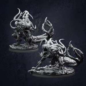 May include: Two gray, detailed monster figurines. Each creature has a large mouth with sharp teeth, multiple tentacles, and a long, segmented body. The figures are posed on a textured base, suggesting a fantasy or horror theme.