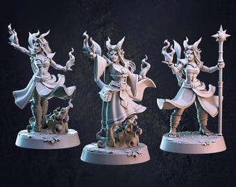 Female Tiefling Sorcerer D&D RPG Miniature Cast N Play (Dungeons and Dragons, Pathfinder, Wargaming, Tabletop Games)