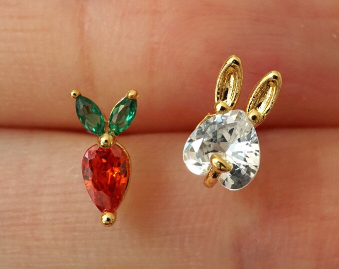 Crystal Bunny & Carrot Studs Rabbit Studs Earrings Danity - Etsy