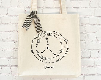 Cute Canvas Tote Bag, Zodiac Sign, Constellation Tote Bag, Gift For Her, Birthday Gift