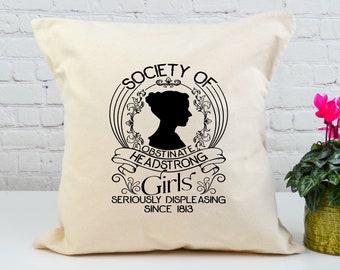 Fun Throw Pillow, Library Decor, Bookish Decor, Housewarming Gift, Best Friend Gift, Head Strong Girl, Jane Austen