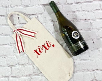 Wine Bottle Bag | XOXO Valentine Wine Tote | Gift for Valentine | Hostess Gift