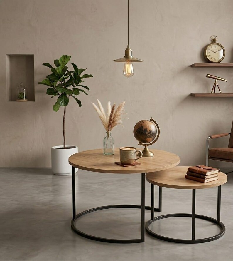 Modern Round Nesting Coffee Tables, White Black Minimalist Accent ...
