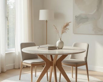 Tavolo da pranzo rotondo moderno, tavolo da cucina per piccoli spazi, tavolo minimalista in MDF, stile scandinavo