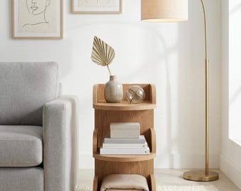 Modern 3-Tier Side Table, Narrow Bookshelf, Small Space Furniture, Nightstand
