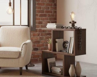 Modern Walnut Side Table, Magazine Rack, Small Space Furniture