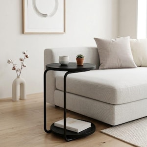 Mesa auxiliar redonda con ruedas, moderna, ideal para el sofá o el salón.