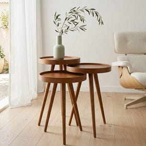 Bijzettafels walnootfineer: moderne set beukenhouten bijzettafels