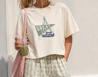 Great Lakes Boxy Tee | Vintage Sailboat Graphic T-Shirt | Lake Life Shirt | Coastal Nautical Tee | Midwest Summer Graphic Tee