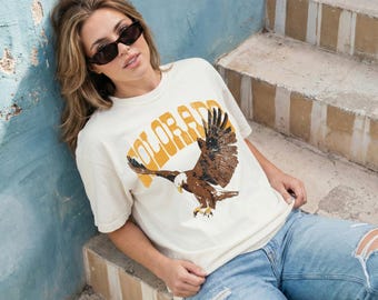 Camiseta con estampado del águila de Colorado / Camiseta estilo western vintage / Camiseta de colores neutros y cómodos