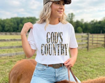 God’s Country Camo Graphic Tee, Country Girl Shirt, Western Graphic Tee, Hunting Shirt, Camo Country Tee, Outdoorsy Gift