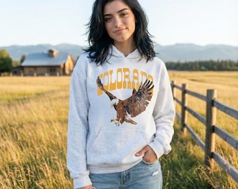 Sudadera con capucha Colorado Eagle / Sudadera con estampado western / Jersey estilo americano vintage / Conjunto de montaña
