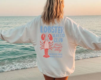 Sudadera del Maine Lobster Seafood Club / Sudadera Coastal Lobster con cuello redondo / Sudadera New England Beach / Gráfico vintage de langosta