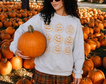 Vintage Jack O Lantern Pumpkin Sweatshirt, Pumpkin Patch , Cute Halloween Crewneck, Fall Graphic , Autumn Gift