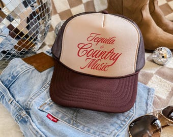 Gorra de camionero con tequila y música country / Gorra de malla de espuma estilo western / Gorra de concierto country / Gorra vaquera / Gorra estilo western