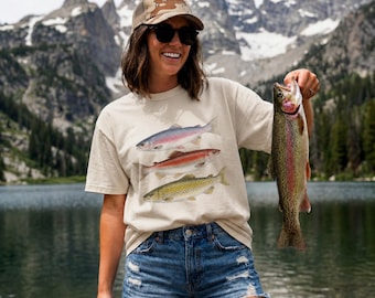 Camiseta vintage para pesca de truchas, camiseta para pesca con mosca, camiseta de pesca para mujer, camiseta para la vida en el lago