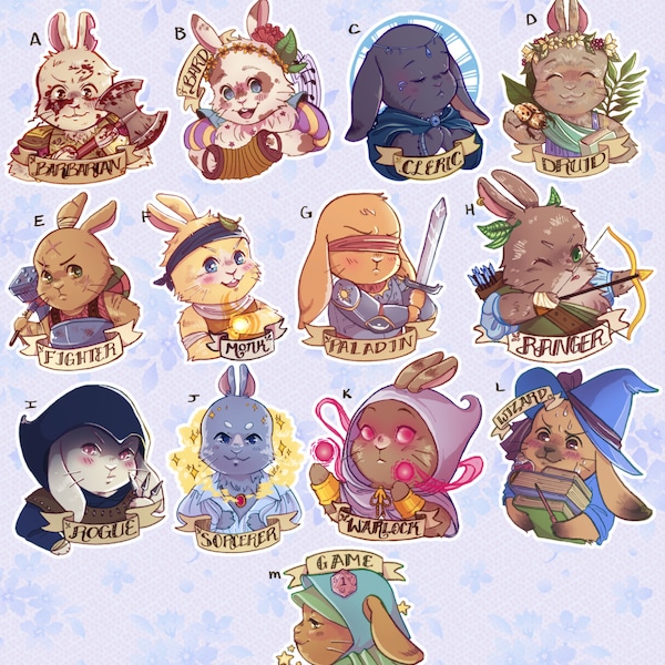 D&D Class Bunnies Wooden Charms