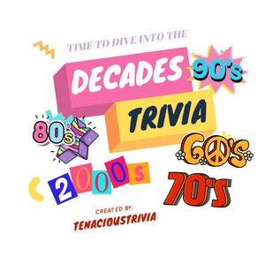 Gioco a quiz "Decades" / Download immediato / 5 round e 50 domande / Perfetto per la tua prossima serata di giochi / Realizzato su Canva