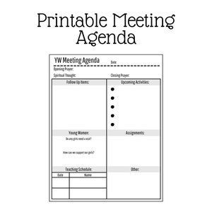 LDS Young Women&#39;s Meeting Outline, Young Womens Class Meeting, Young Women&#39;s Agenda, YW Printable, YW President Helps