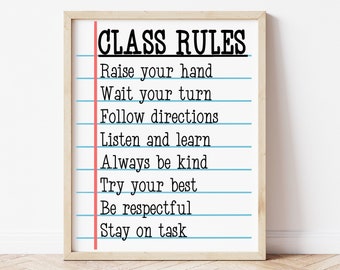 Class Rules Digital Download, Classroom Rules Printable, Class Rules Art, Educational Poster, Sizing 5x7-16x20