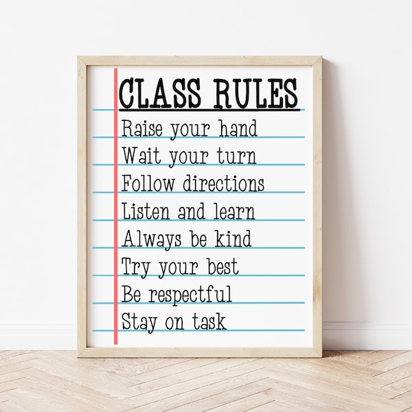 Class Rules Digital Download, Classroom Rules Printable, Class Rules Art, Educational Poster, Sizing 5x7-16x20