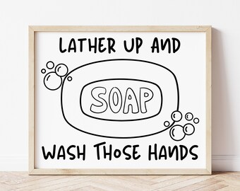 Bathroom Print, Kids Bathroom Printable, Kids Bathroom Decor, Wash Your Hands Sign