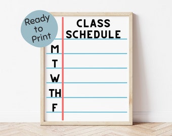 Class Schedule, Classroom Schedule Printable, School Planner, Student Planner, Weekly Class Schedule, Weekly School Planner