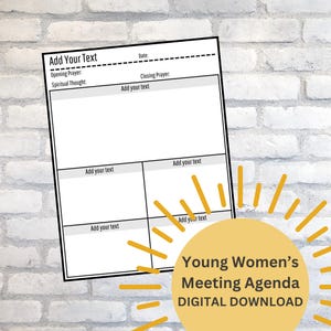 Editable YW Meeting Agenda, LDS Young Womens Class Meeting, Young Women ...