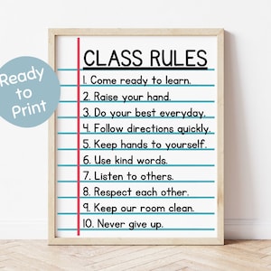 Class Rules Digital Download, Classroom Rules Print, Homeschool Rules, Class Rules Printable, Primary School, Elementary Rules