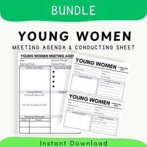 Young Women&#39;s Conducting Sheet and Meeting Agenda, YW Bundle, LDS Young Women Agenda, Young Women President Helps, YW Pintables