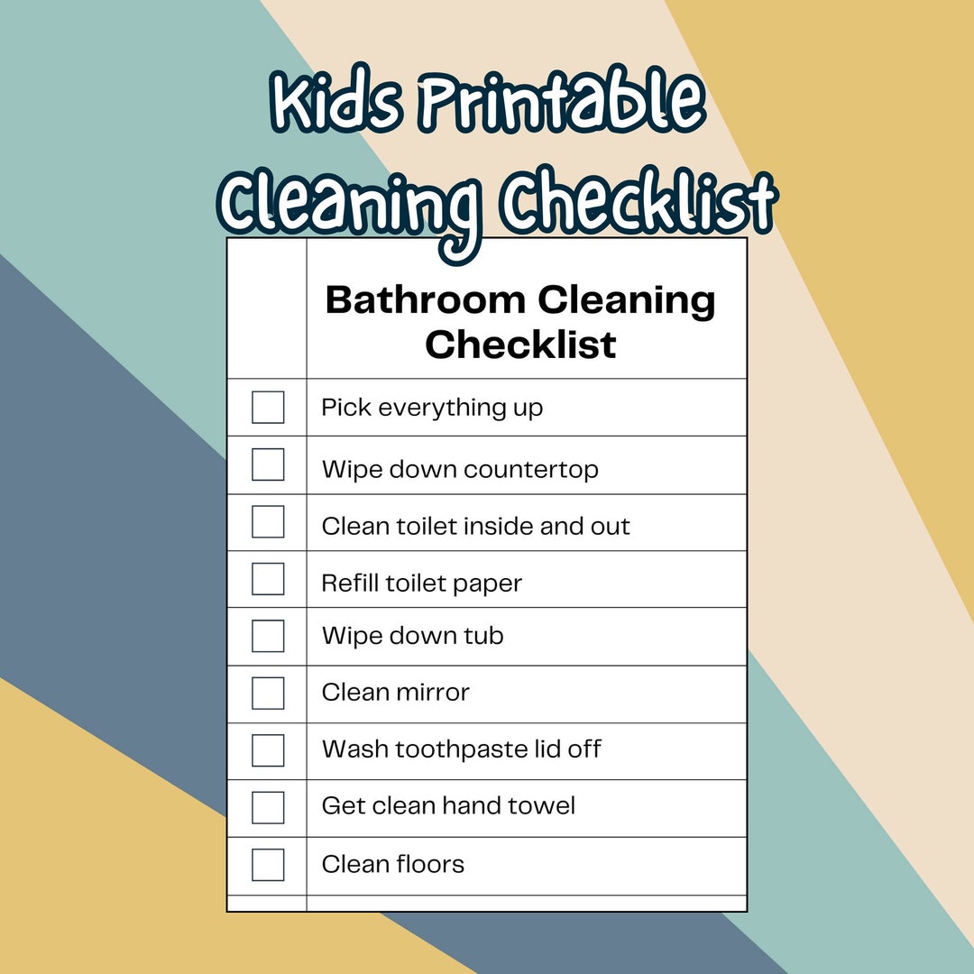 Kids Chore List, Bathroom Cleaning List, Bathroom Checklist, Printable ...