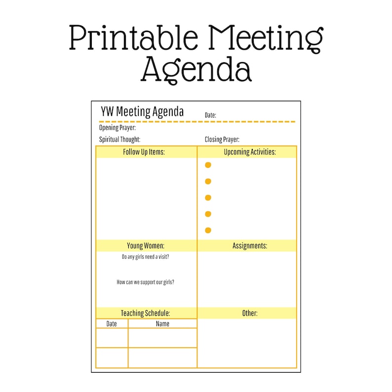 Young Women's Agenda, LDS Young Women's Meeting Outline, Young Womens ...