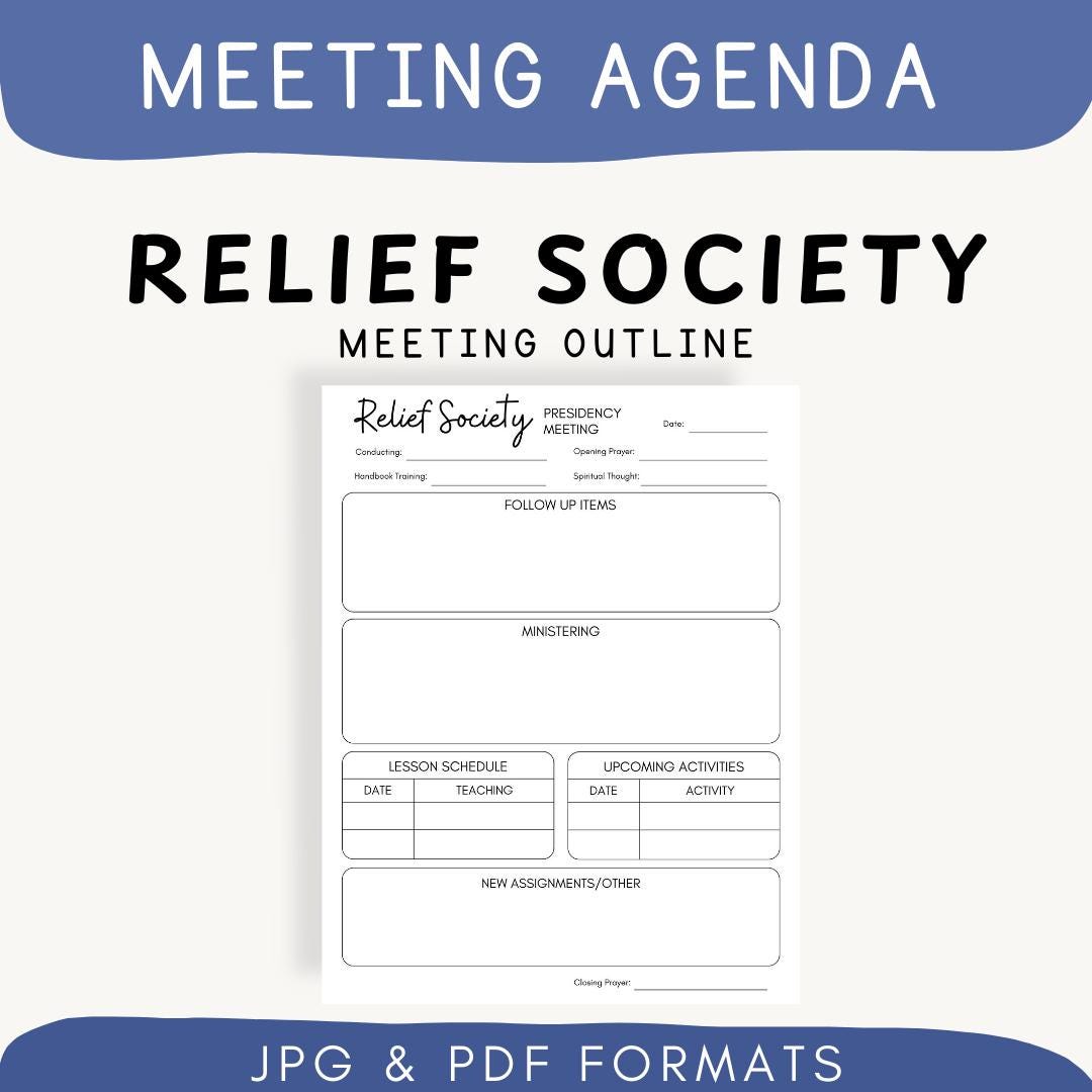 Relief Society Meeting Outline, Relief Society Meeting Template, Relief Society Agenda, RS Printable Meeting Agenda, RS President Helps