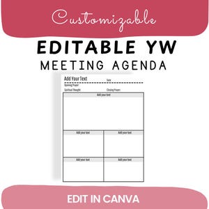 Editable YW Meeting Agenda, LDS Young Womens Class Meeting, Young Women&#39;s Agenda Template, YW President Helps