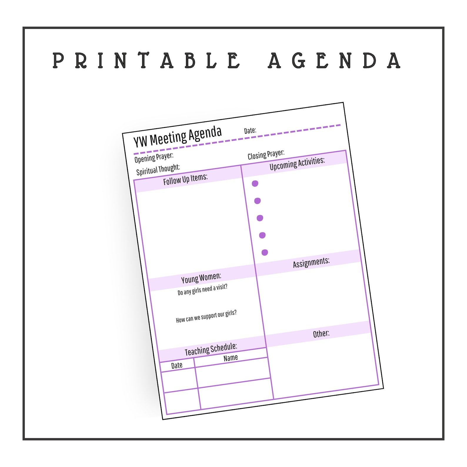 Young Women's Agenda, LDS Young Women's Meeting Outline, Young Womens ...