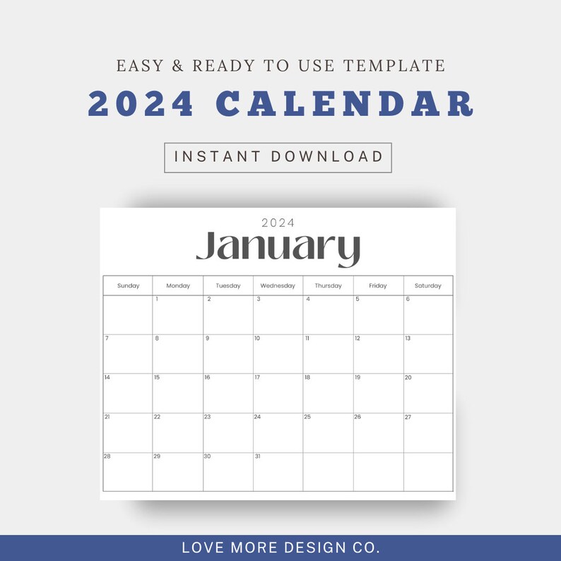 2024 Blank Calendar, Editable 2024 Calendar, Horizontal Fillable