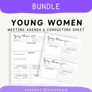 Young Women&#39;s Outline, YW Meeting Agenda and Conducting Sheet Bundle, LDS Young Women Agenda, Young Women President Helps, YW Pintables