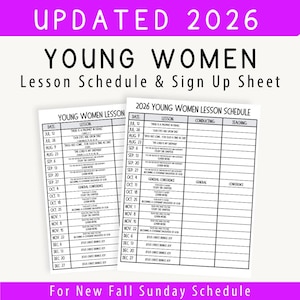 New 2026 Young Women's Lesson Sign Up, LDS Young Women Updated 2026 Lessons, YW Lesson Schedule & Sign Up Sheet