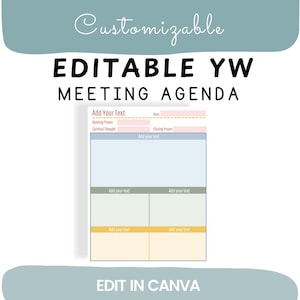 Young Women&#39;s Agenda Template, Editable YW Meeting Agenda, LDS Young Womens Class Meeting, YW President Helps